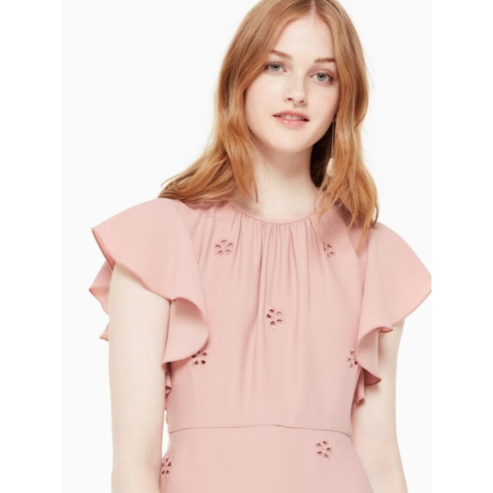 Kate Spade Dress Cutout Crepe Dress Pink Ruffle Eyelet NWT - Picture 3 of 16